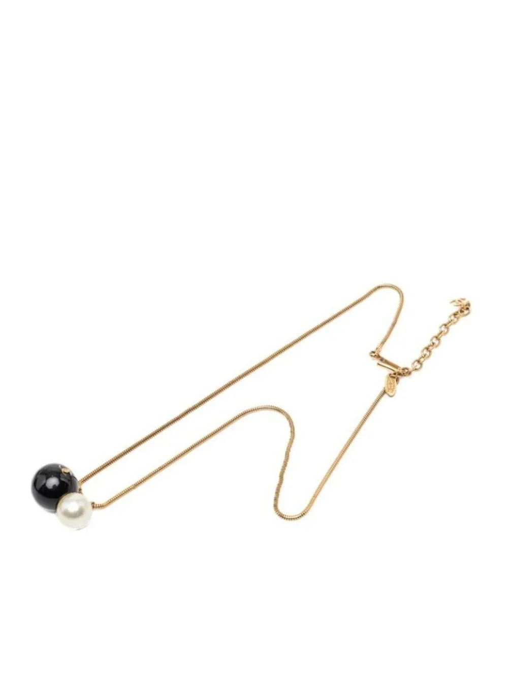 Chanel CC Logo Ball Chain Necklace Gold Black Plated Faux Pearl Plastic